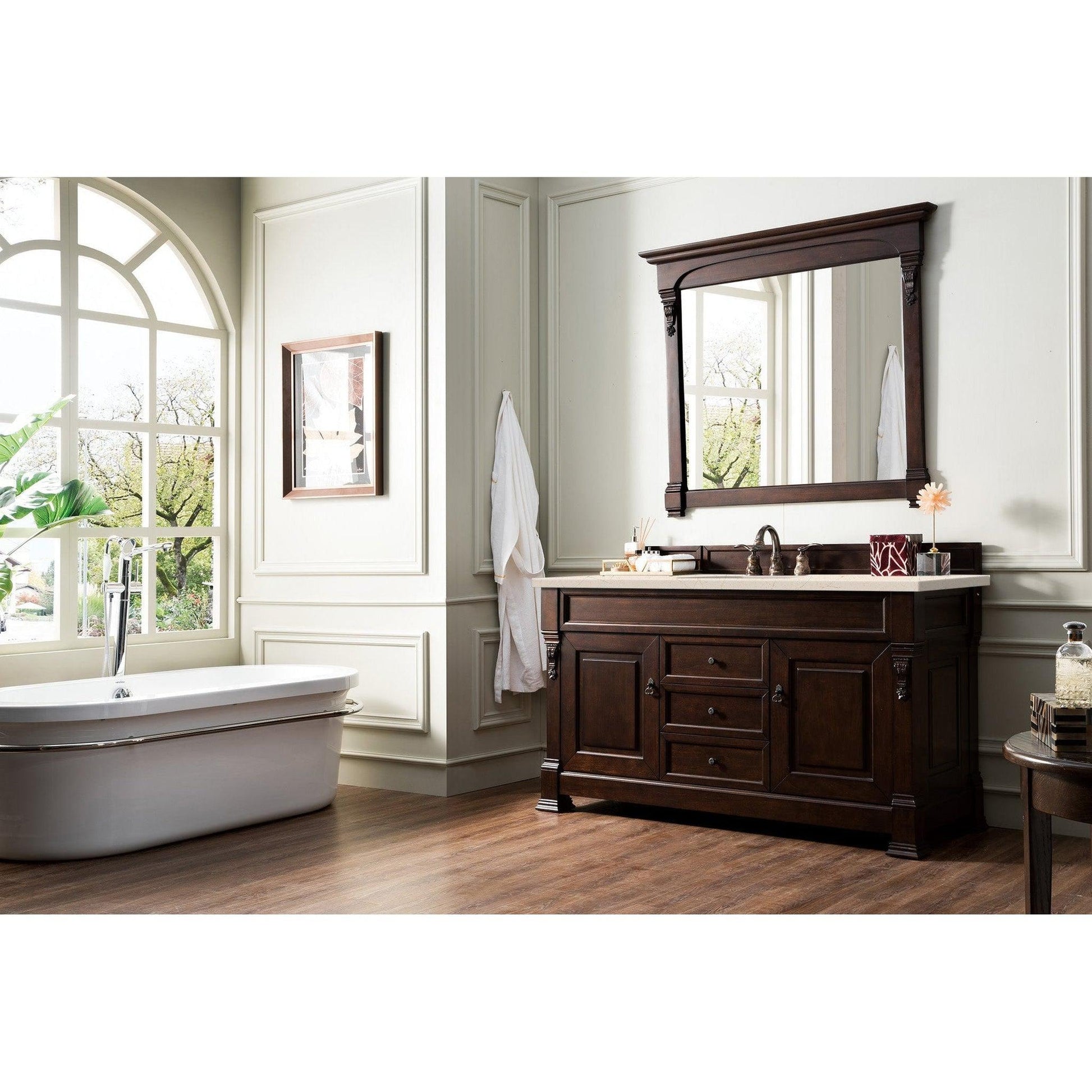 James Martin Vanities Brookfield 60" Burnished Mahogany Single Vanity With 3cm Eternal Marfil Quartz Top