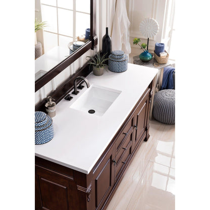 James Martin Vanities Brookfield 60" Burnished Mahogany Single Vanity With 3cm White Zeus Quartz Top