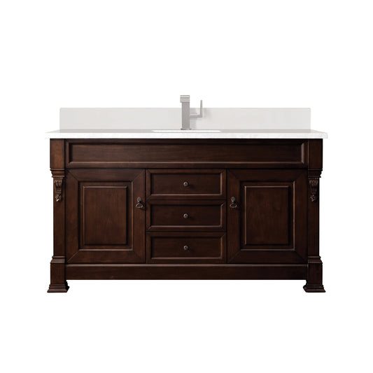 James Martin Vanities Brookfield 60" Burnished Mahogany Single Vanity With Single Hole 3 cm White Zeus Quartz Top & Backsplash