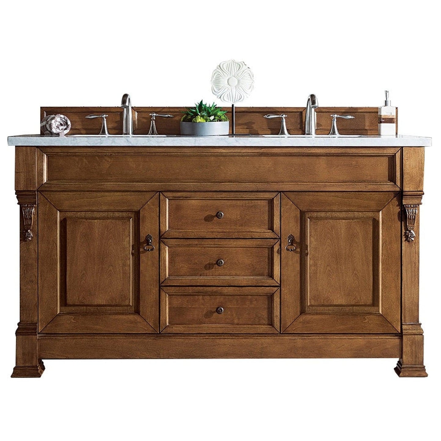 James Martin Vanities Brookfield 60" Country Oak Double Vanity With 3cm Arctic Fall Solid Surface Top