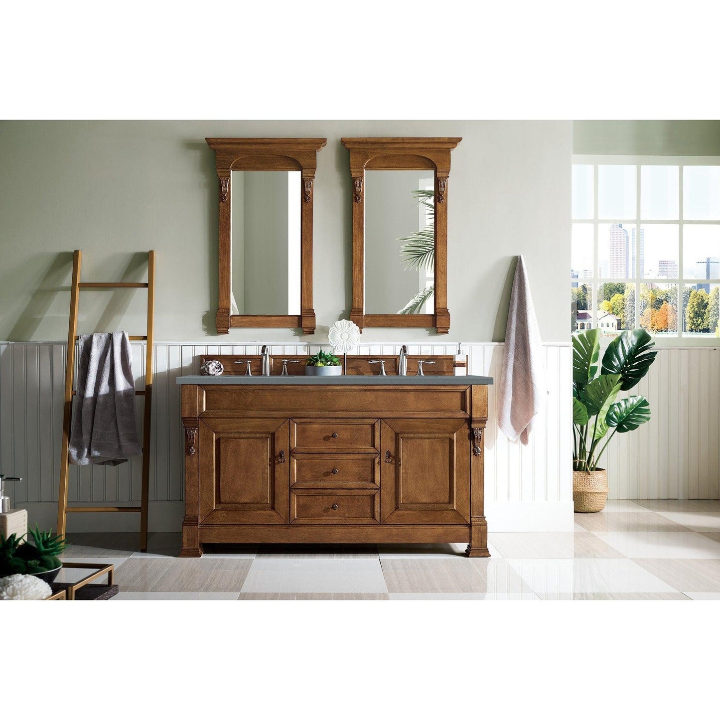 James Martin Vanities Brookfield 60" Country Oak Double Vanity With 3cm Cala Blue Quartz Top