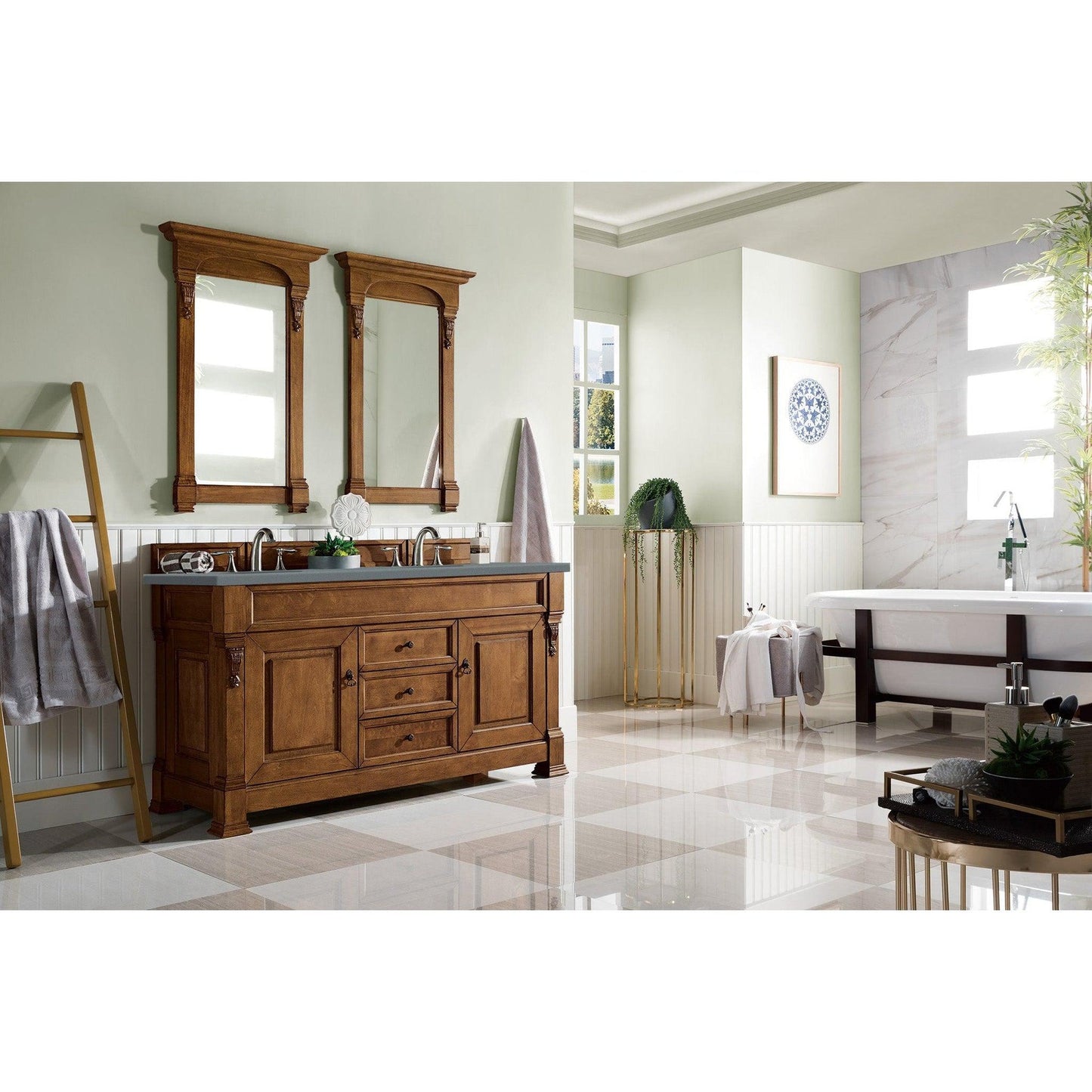 James Martin Vanities Brookfield 60" Country Oak Double Vanity With 3cm Cala Blue Quartz Top