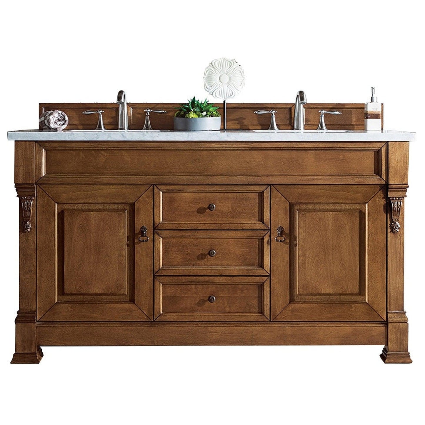 James Martin Vanities Brookfield 60" Country Oak Double Vanity With 3cm Carrara Marble Top