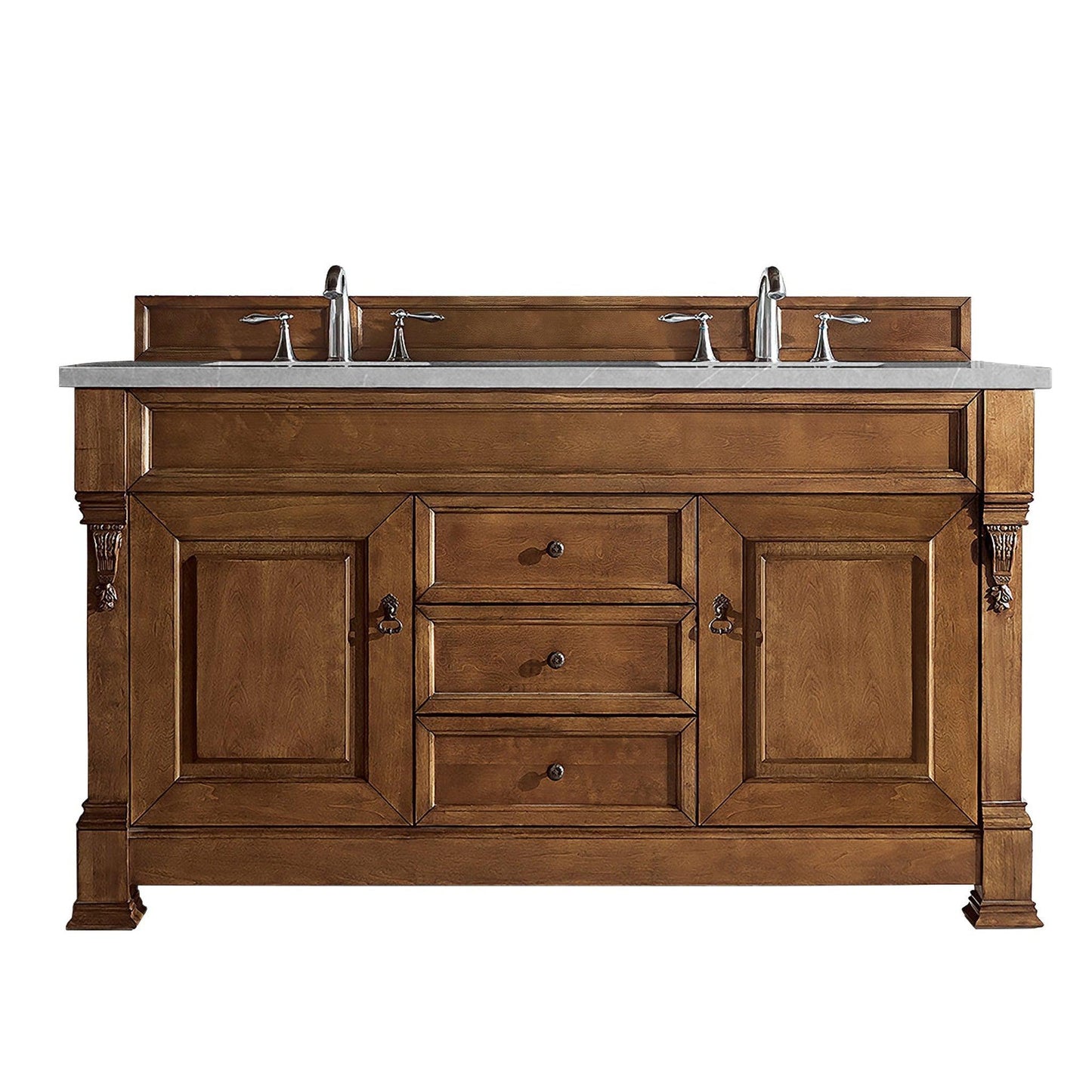 James Martin Vanities Brookfield 60" Country Oak Double Vanity With 3cm Eternal Serena Quartz Top