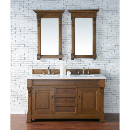 James Martin Vanities Brookfield 60" Country Oak Double Vanity With 3cm White Zeus Quartz Top