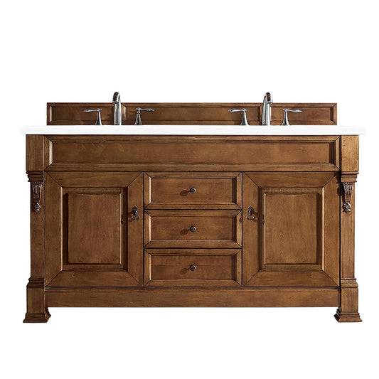 James Martin Vanities Brookfield 60" Country Oak Double Vanity With 3cm White Zeus Quartz Top