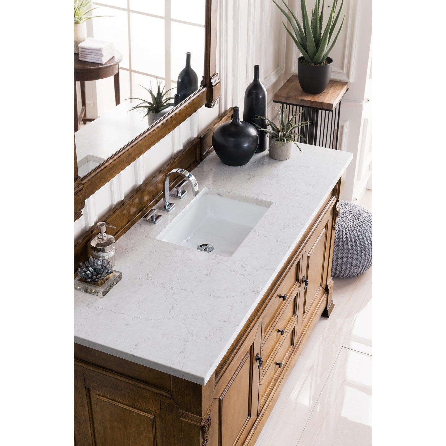 James Martin Vanities Brookfield 60" Country Oak Single Vanity With 3cm Eternal Jasmine Pearl Quartz Top