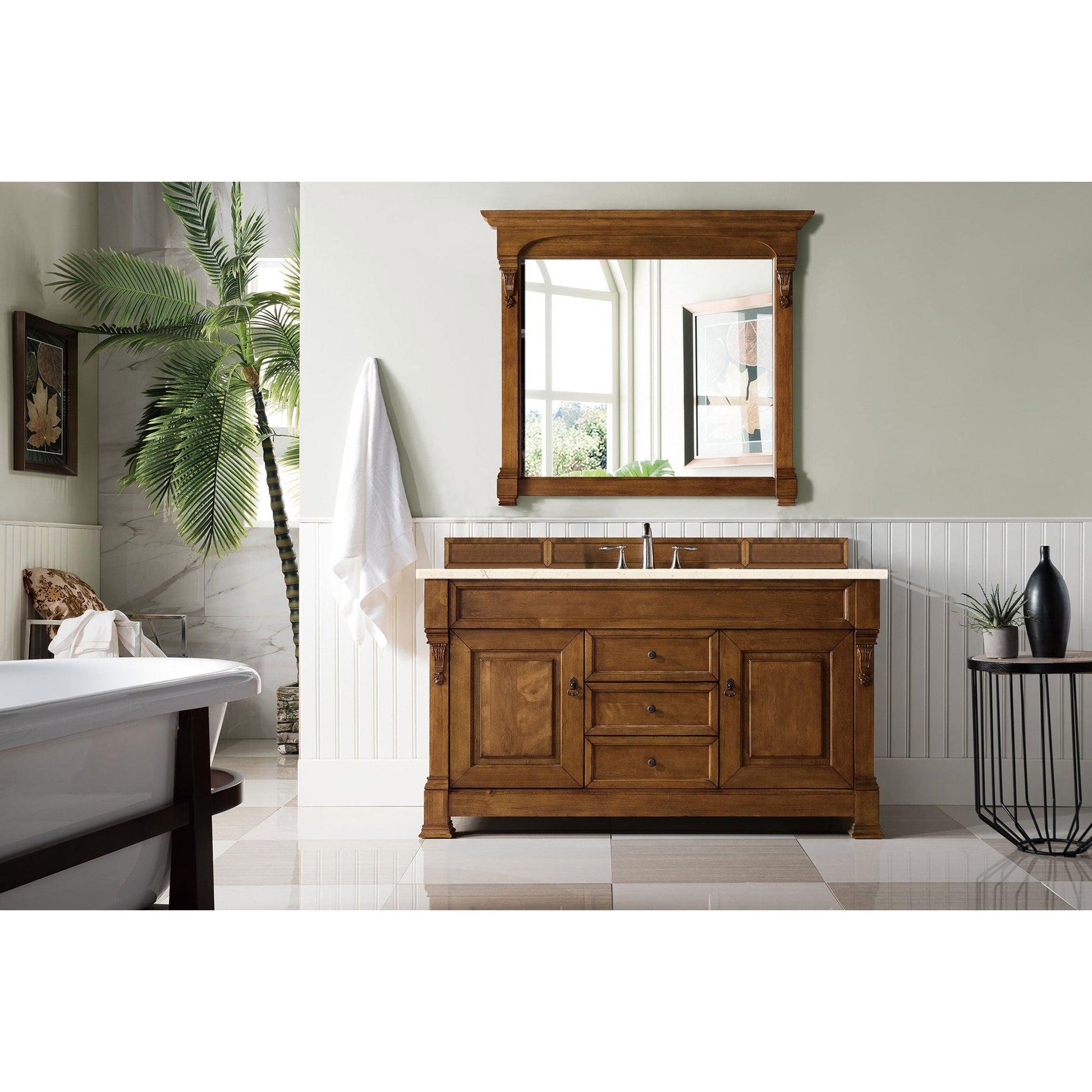 James Martin Vanities Brookfield 60" Country Oak Single Vanity With 3cm Eternal Marfil Quartz Top