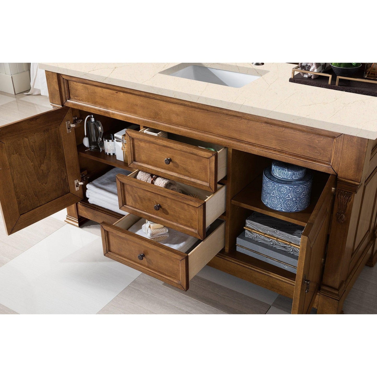 James Martin Vanities Brookfield 60" Country Oak Single Vanity With 3cm Eternal Marfil Quartz Top