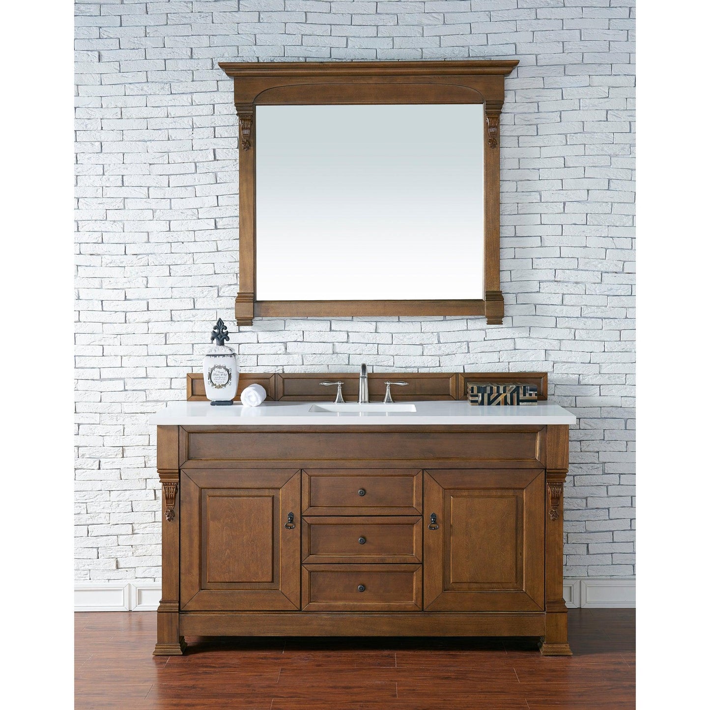 James Martin Vanities Brookfield 60" Country Oak Single Vanity With 3cm White Zeus Quartz Top