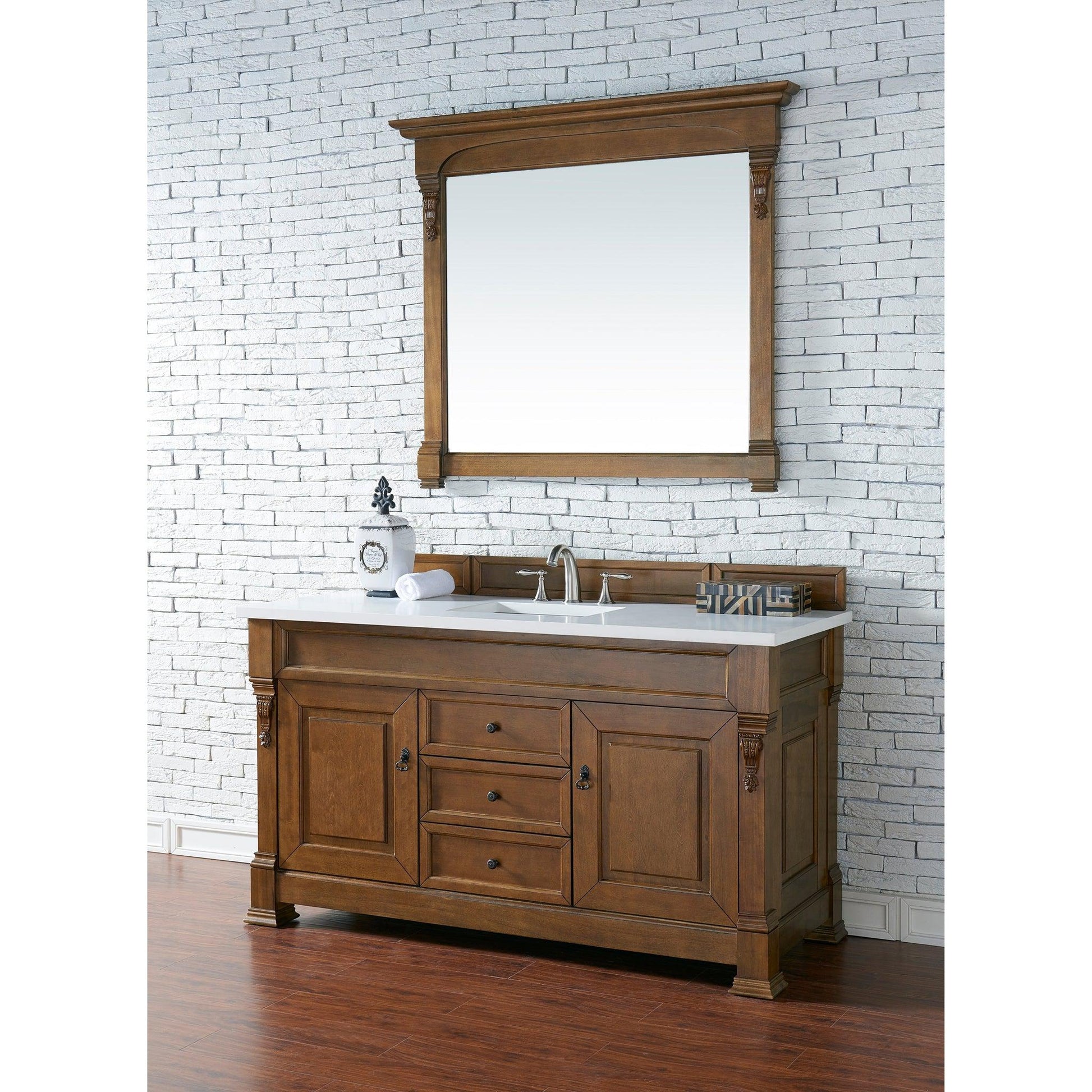 James Martin Vanities Brookfield 60" Country Oak Single Vanity With 3cm White Zeus Quartz Top