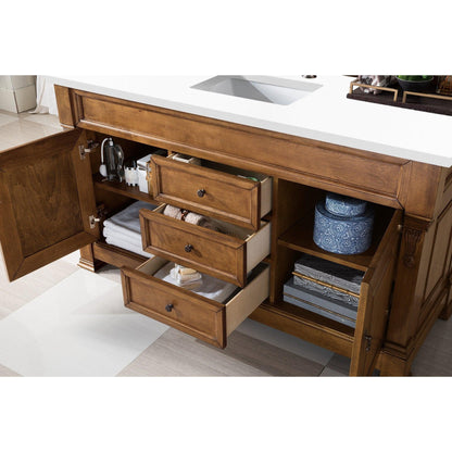 James Martin Vanities Brookfield 60" Country Oak Single Vanity With 3cm White Zeus Quartz Top