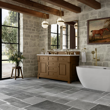 James Martin Vanities Brookfield 60" Honey Oak Double Vanity With 3 cm Eternal Jasmine Pearl Silestone Top and FreePower Wireless Charger