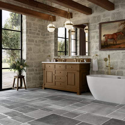 James Martin Vanities Brookfield 60" Honey Oak Double Vanity With 3cm Arctic Fall Solid Surface Top