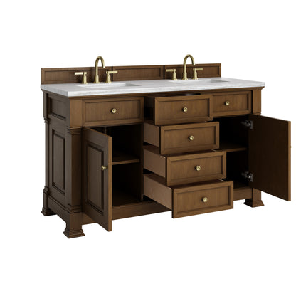 James Martin Vanities Brookfield 60" Honey Oak Double Vanity With 3cm Arctic Fall Solid Surface Top