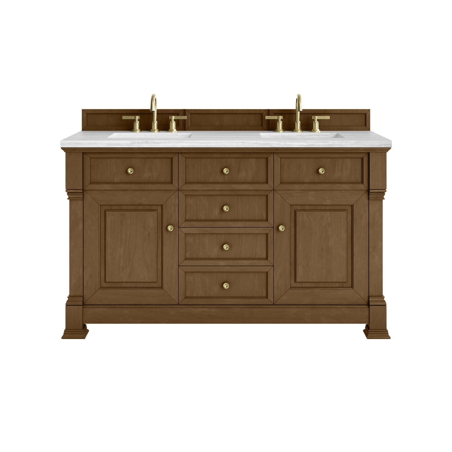 James Martin Vanities Brookfield 60" Honey Oak Double Vanity With 3cm Arctic Fall Solid Surface Top