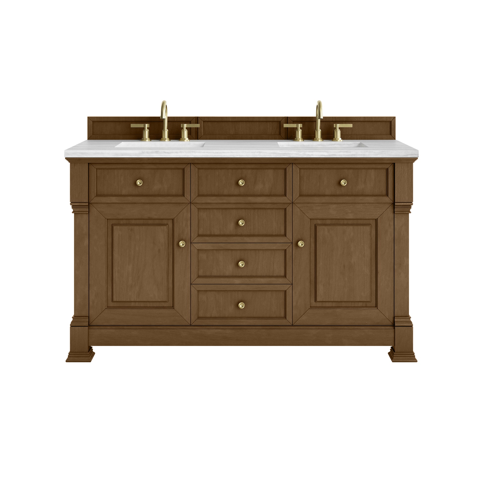 James Martin Vanities Brookfield 60" Honey Oak Double Vanity With 3cm Arctic Fall Solid Surface Top