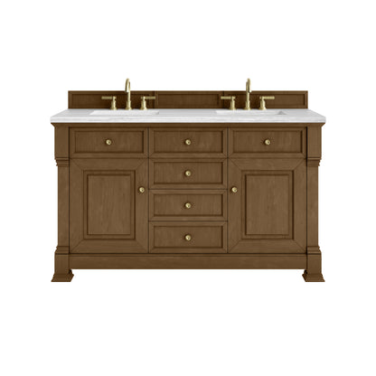 James Martin Vanities Brookfield 60" Honey Oak Double Vanity With 3cm Arctic Fall Solid Surface Top