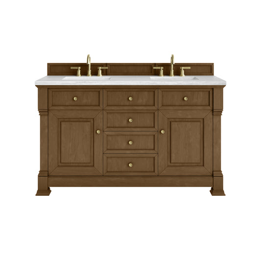 James Martin Vanities Brookfield 60" Honey Oak Double Vanity With 3cm Arctic Fall Solid Surface Top