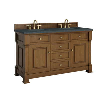 James Martin Vanities Brookfield 60" Honey Oak Double Vanity With 3cm Charcoal Soapstone Silestone Top