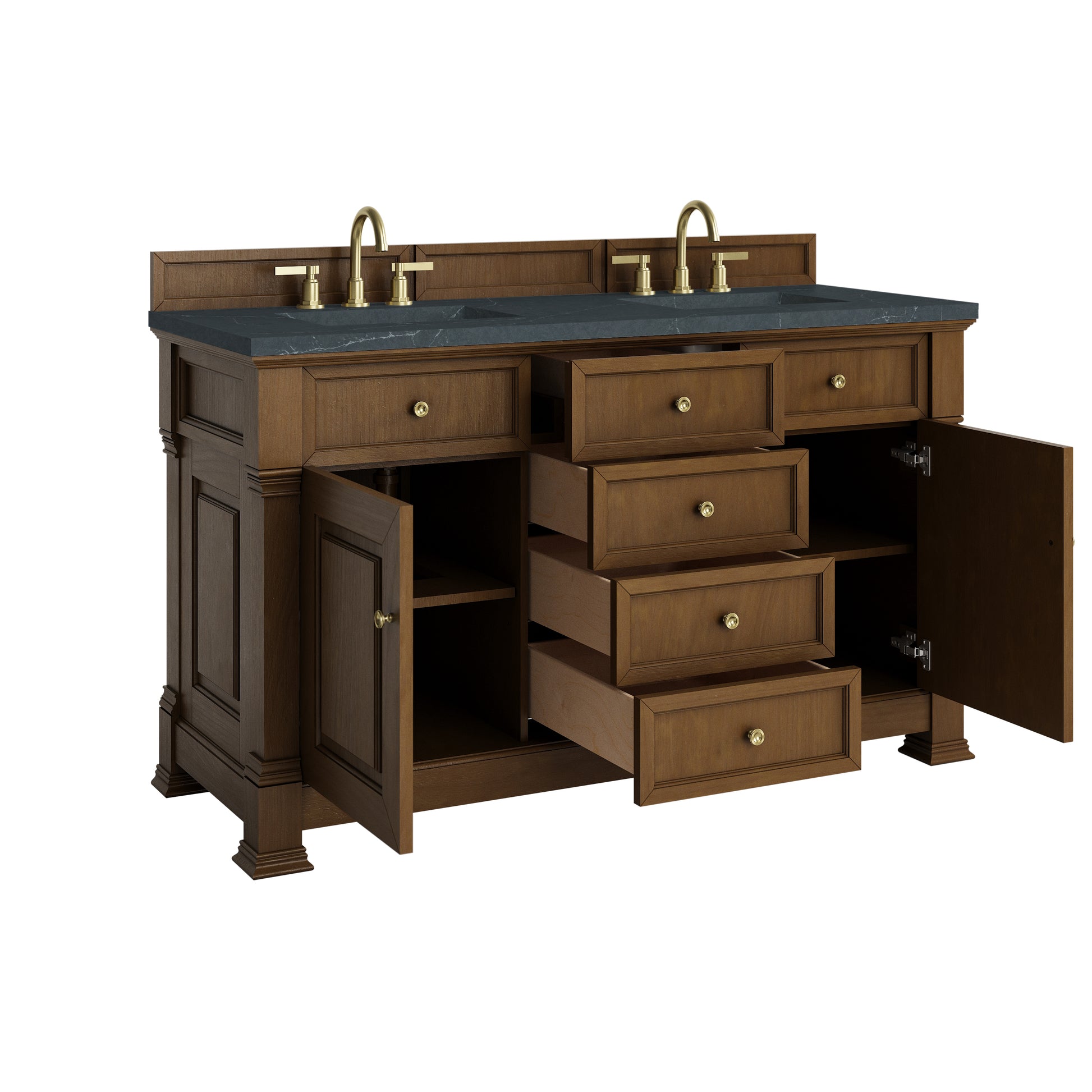 James Martin Vanities Brookfield 60" Honey Oak Double Vanity With 3cm Charcoal Soapstone Silestone Top