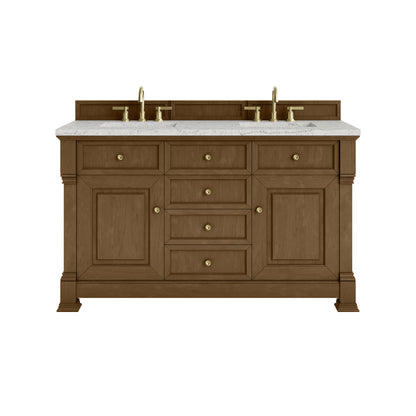 James Martin Vanities Brookfield 60" Honey Oak Double Vanity With 3cm Eternal Jasmine Pearl Silestone Top