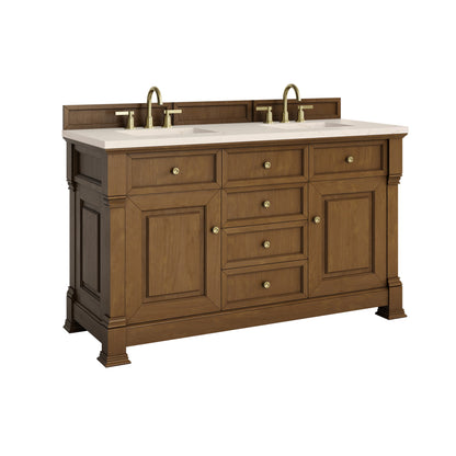 James Martin Vanities Brookfield 60" Honey Oak Double Vanity With 3cm Eternal Marfil Silestone Top