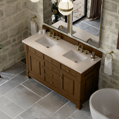 James Martin Vanities Brookfield 60" Honey Oak Double Vanity With 3cm Eternal Marfil Silestone Top