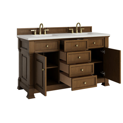 James Martin Vanities Brookfield 60" Honey Oak Double Vanity With 3cm Lime Delight Silestone Top