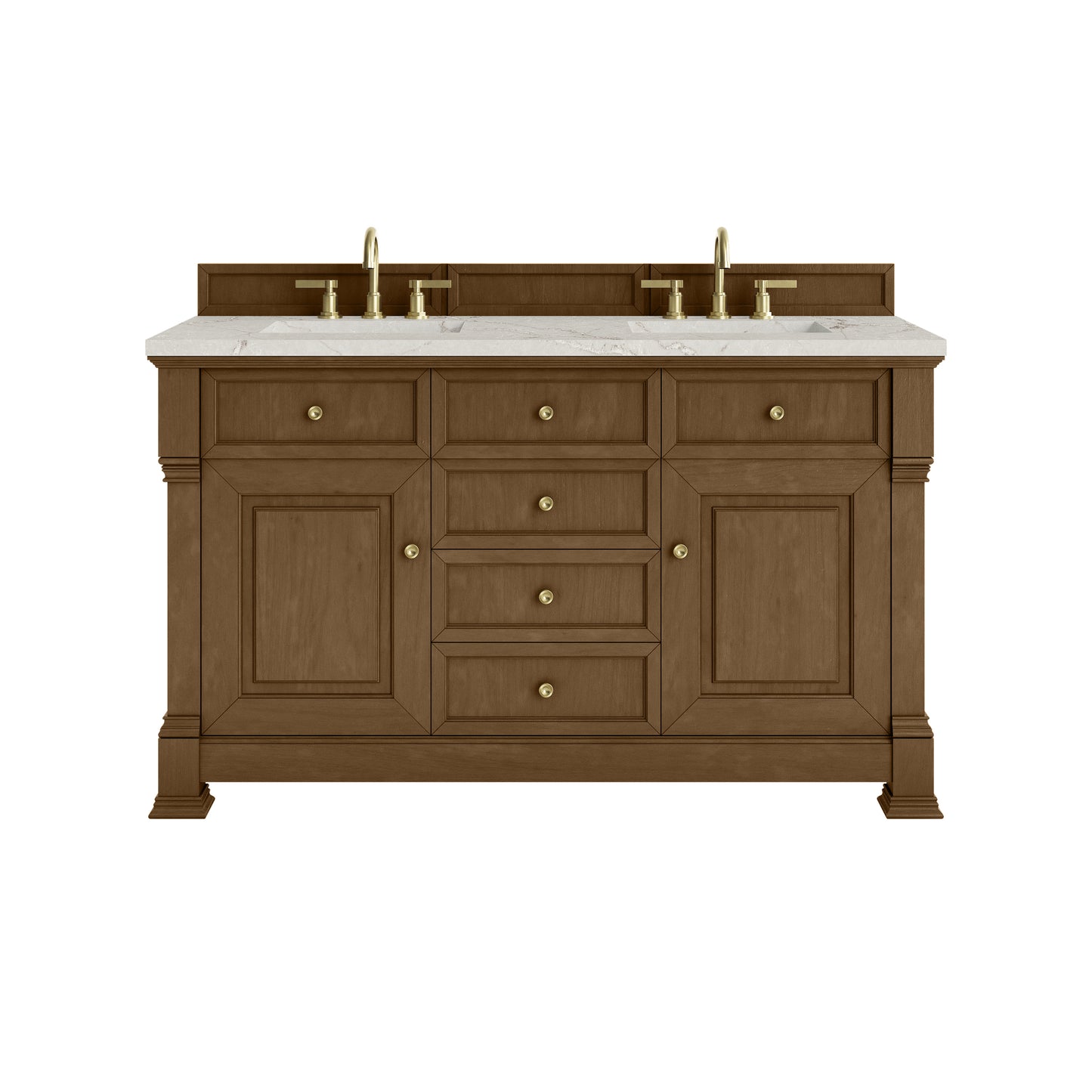 James Martin Vanities Brookfield 60" Honey Oak Double Vanity With 3cm Victorian Silver Silestone Top