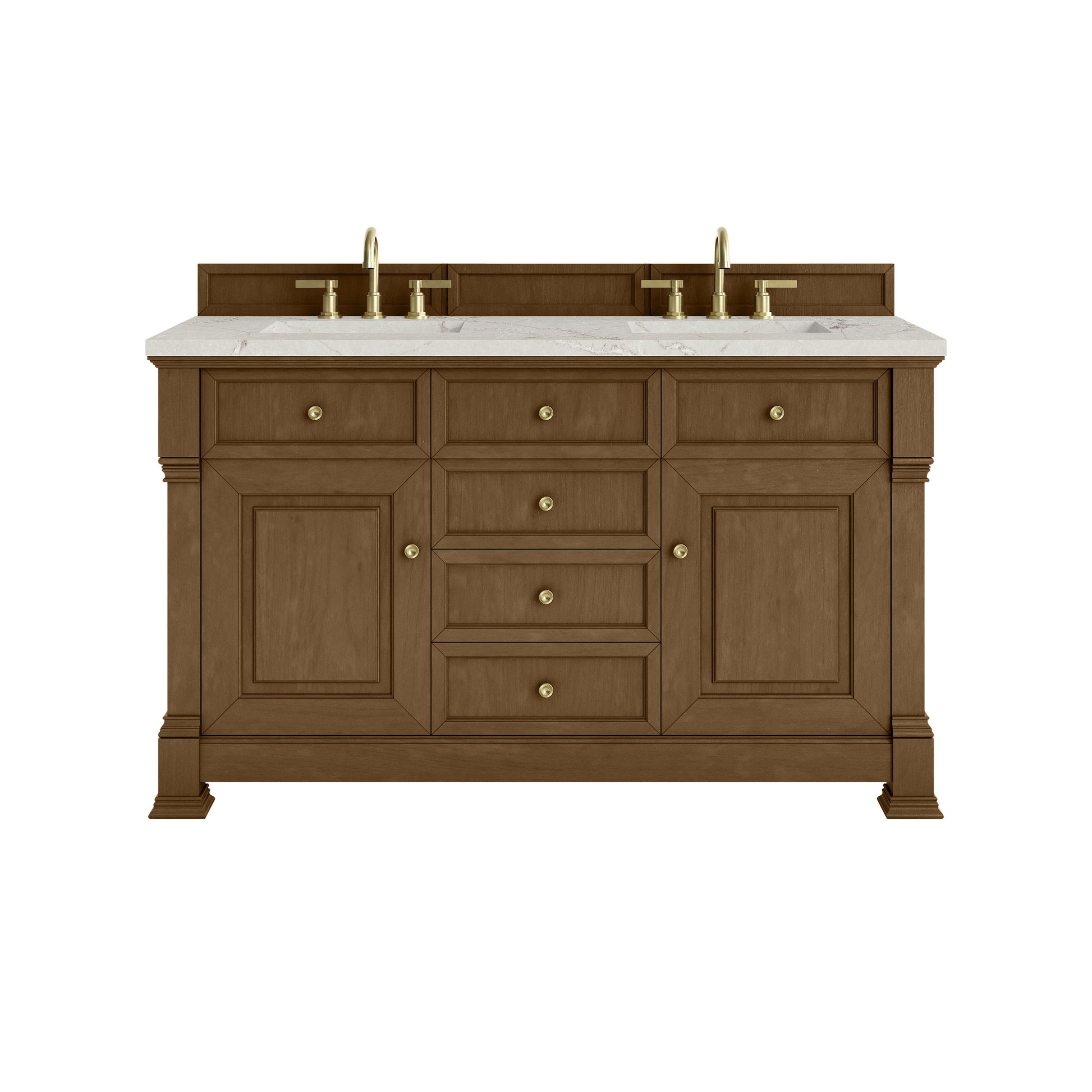 James Martin Vanities Brookfield 60" Honey Oak Double Vanity With 3cm Victorian Silver Silestone Top