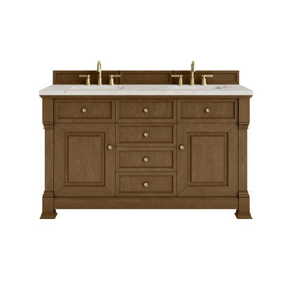 James Martin Vanities Brookfield 60" Honey Oak Double Vanity With 3cm Victorian Silver Silestone Top