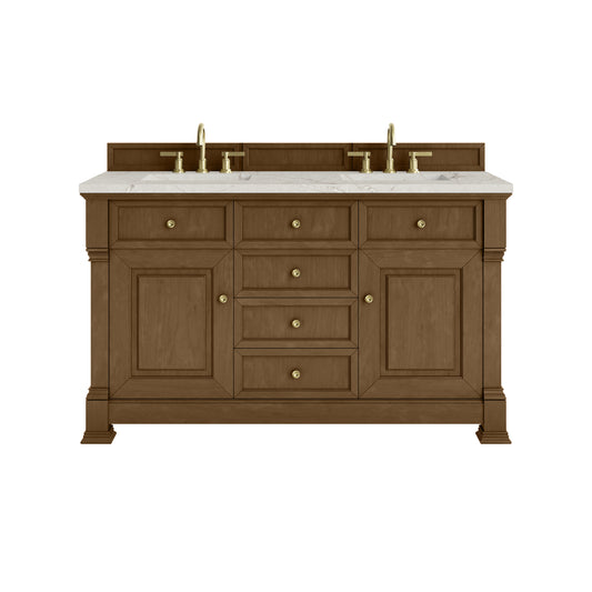 James Martin Vanities Brookfield 60" Honey Oak Double Vanity With 3cm Victorian Silver Silestone Top