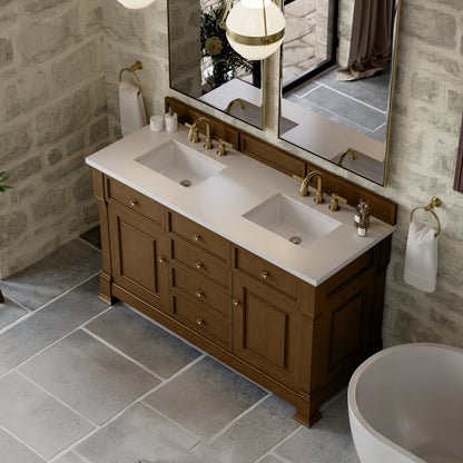 James Martin Vanities Brookfield 60" Honey Oak Double Vanity With 3cm White Zeus Silestone Top