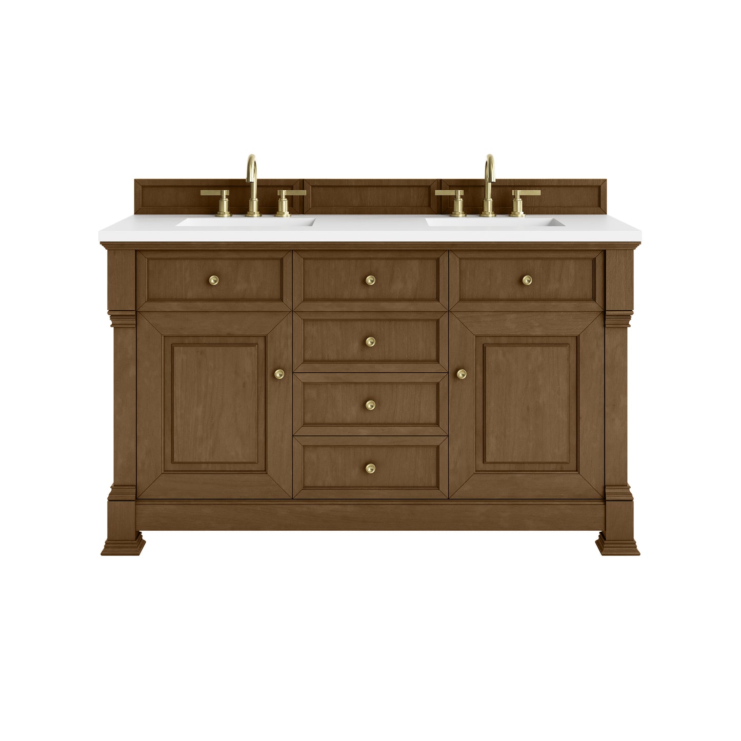 James Martin Vanities Brookfield 60" Honey Oak Double Vanity With 3cm White Zeus Silestone Top