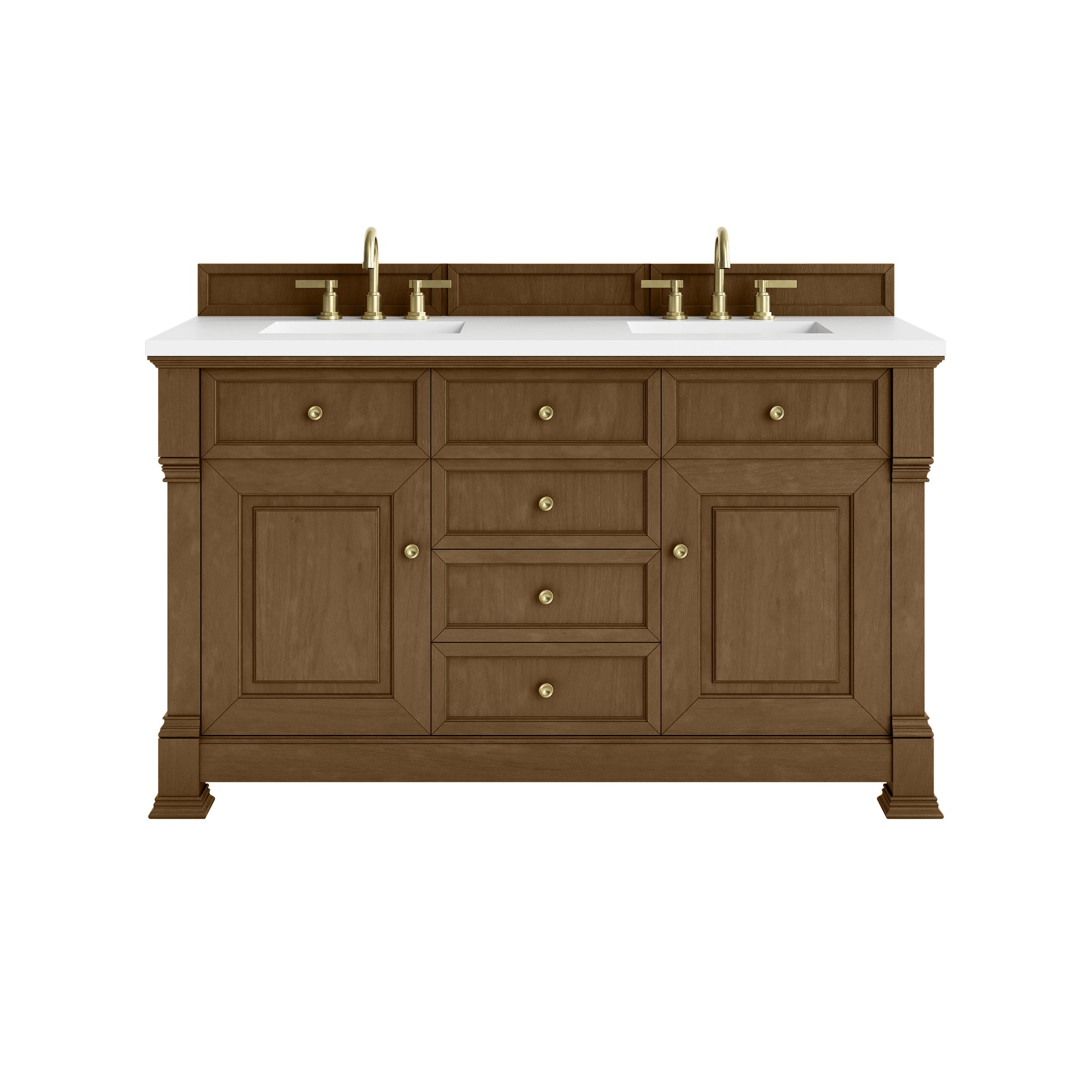 James Martin Vanities Brookfield 60" Honey Oak Double Vanity With 3cm White Zeus Silestone Top