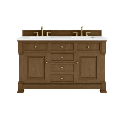 James Martin Vanities Brookfield 60" Honey Oak Double Vanity With 3cm White Zeus Silestone Top