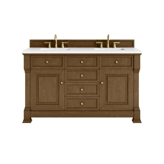 James Martin Vanities Brookfield 60" Honey Oak Double Vanity With 3cm White Zeus Silestone Top