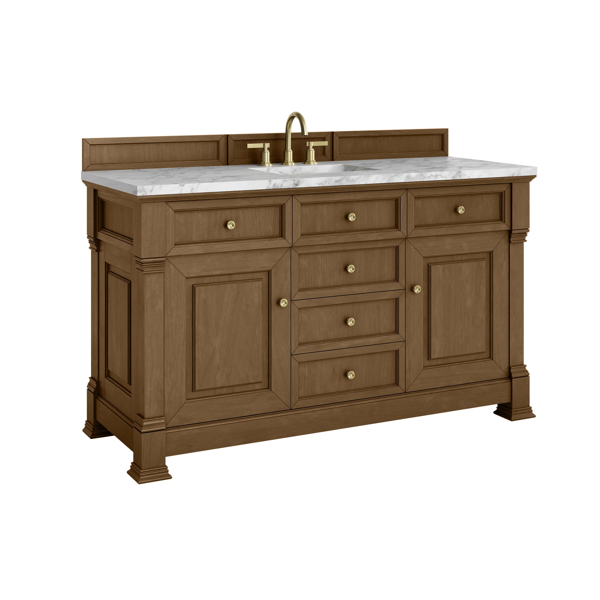 James Martin Vanities Brookfield 60" Honey Oak Single Vanity With 3cm Carrara White Marble Top