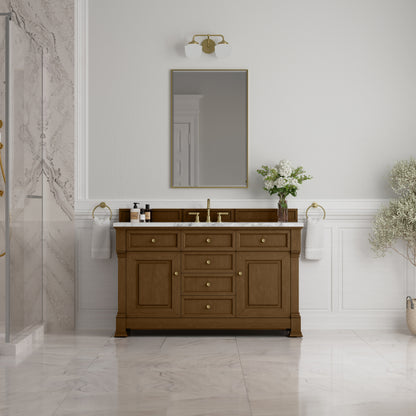 James Martin Vanities Brookfield 60" Honey Oak Single Vanity With 3cm Carrara White Marble Top