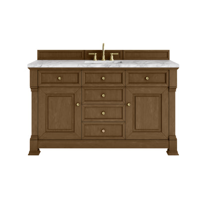 James Martin Vanities Brookfield 60" Honey Oak Single Vanity With 3cm Carrara White Marble Top
