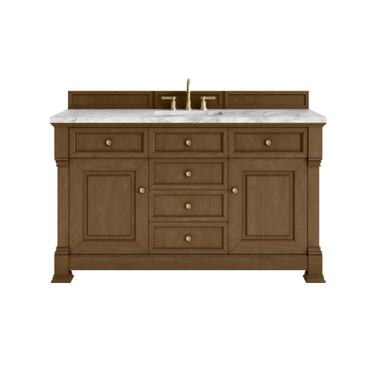 James Martin Vanities Brookfield 60" Honey Oak Single Vanity With 3cm Carrara White Marble Top