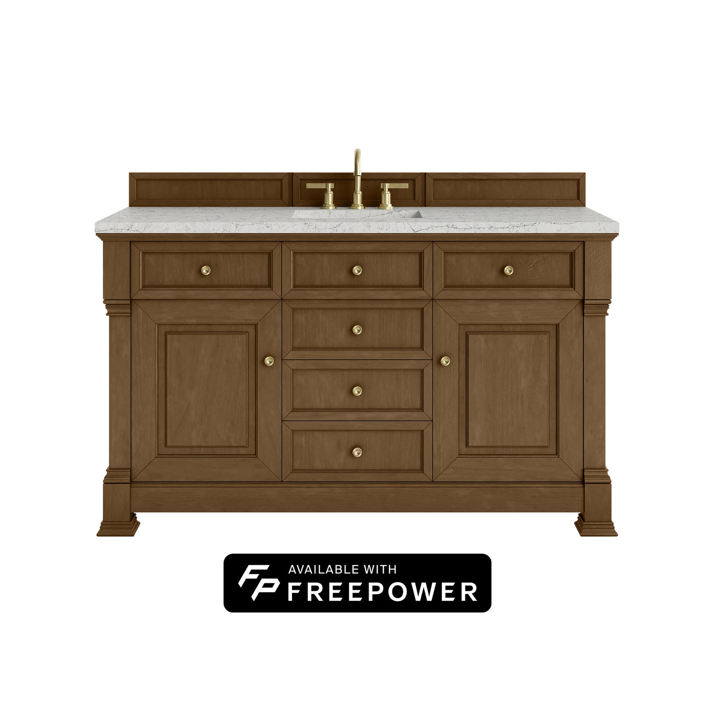 James Martin Vanities Brookfield 60" Honey Oak Single Vanity With 3cm Eternal Jasmine Pearl Silestone Top With FreePower Wireless Charger