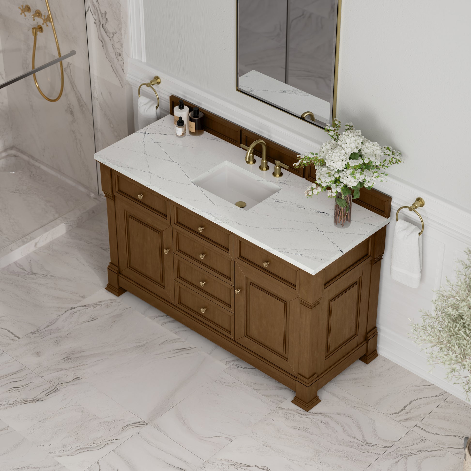 James Martin Vanities Brookfield 60" Honey Oak Single Vanity With 3cm Ethereal Noctis Silestone Top