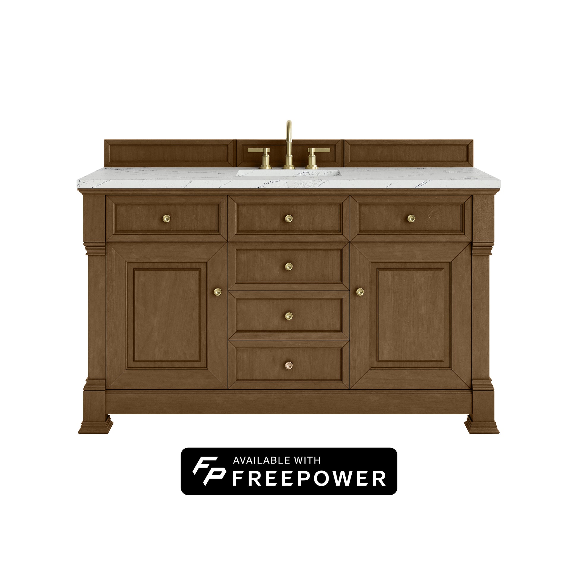 James Martin Vanities Brookfield 60" Honey Oak Single Vanity With 3cm Ethereal Noctis Silestone Top With FreePower Wireless Charger