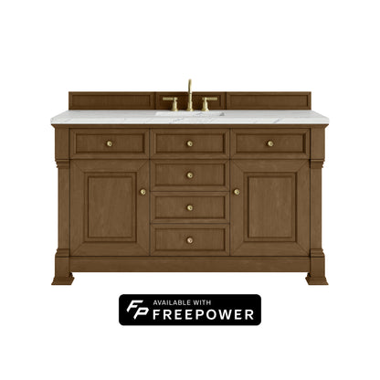 James Martin Vanities Brookfield 60" Honey Oak Single Vanity With 3cm Ethereal Noctis Silestone Top With FreePower Wireless Charger