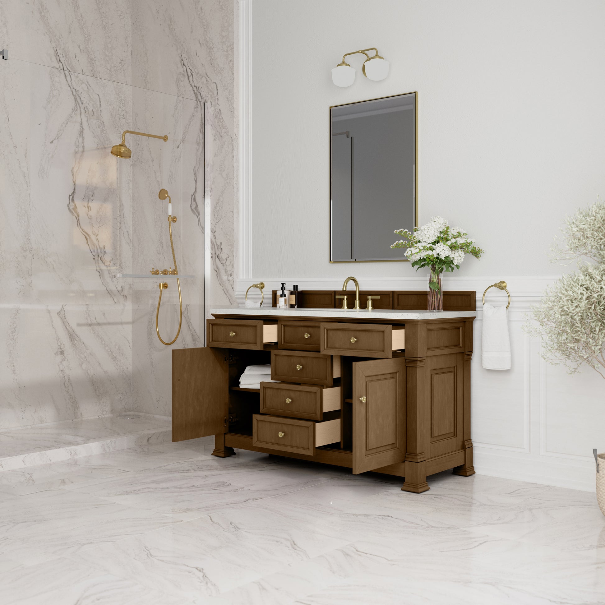 James Martin Vanities Brookfield 60" Honey Oak Single Vanity With 3cm Lime Delight Silestone Top