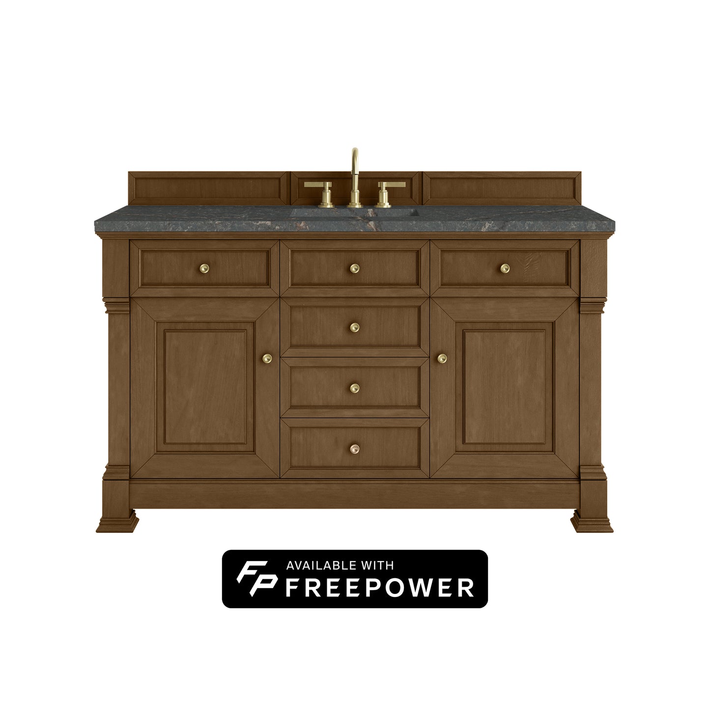 James Martin Vanities Brookfield 60" Honey Oak Single Vanity With 3cm Parisien Bleu Silestone Top With FreePower Wireless Charger