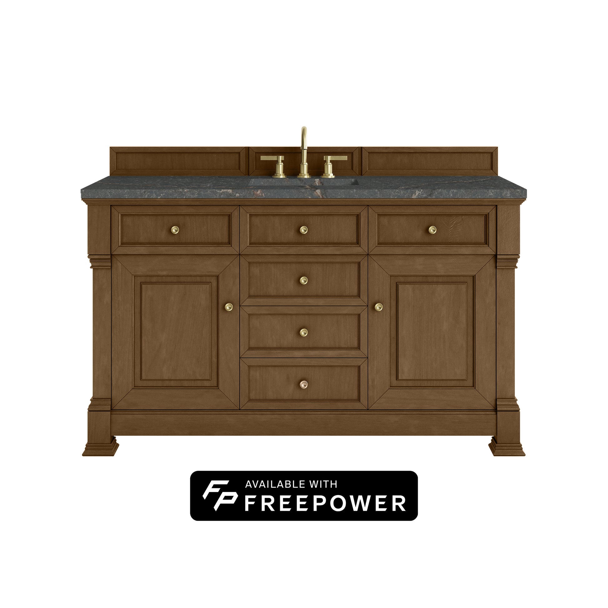 James Martin Vanities Brookfield 60" Honey Oak Single Vanity With 3cm Parisien Bleu Silestone Top With FreePower Wireless Charger