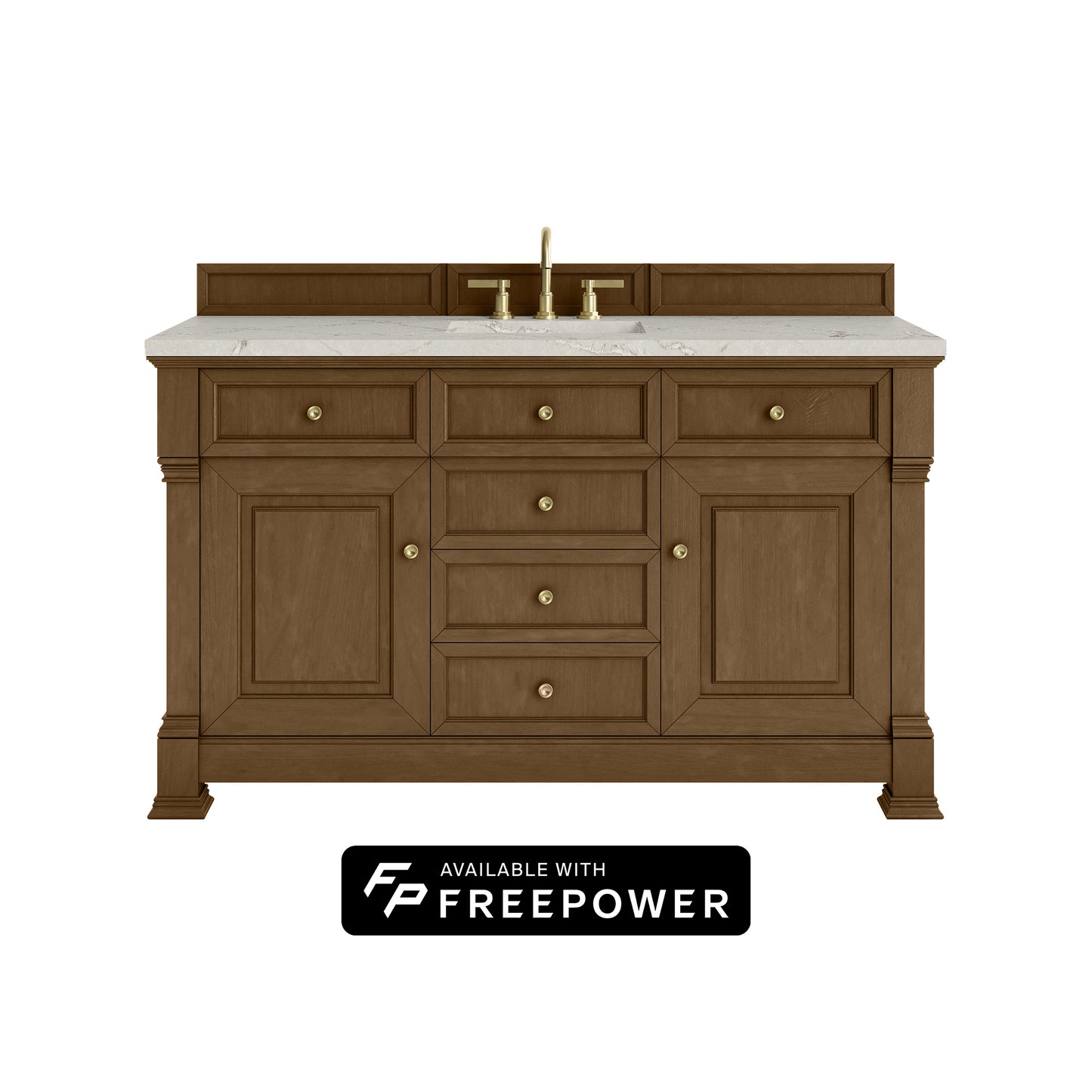 James Martin Vanities Brookfield 60" Honey Oak Single Vanity With 3cm Victorian Silver Silestone Top With FreePower Wireless Charger